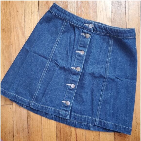 High Rise Blue Denim Button Front Mini Skirt Sz S 26" Waist Preppy EUC - Picture 3 of 8